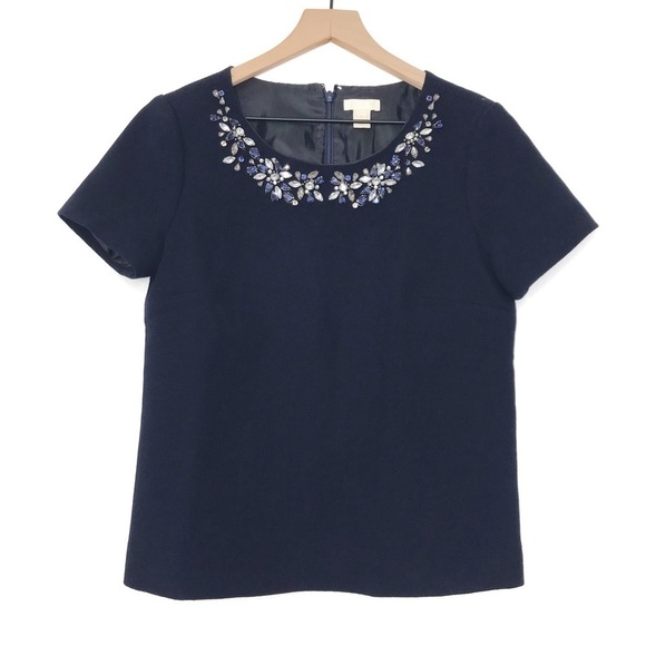 J.CREW COLLECTION Jewel Neck Short Sleeve Blouse Top 0 - Picture 1 of 9